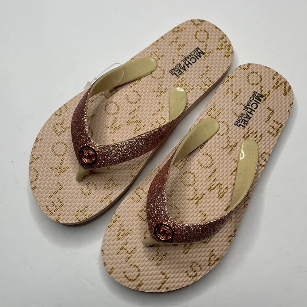 Michael Kors Blush Rose Gold Glitter Flip Flops